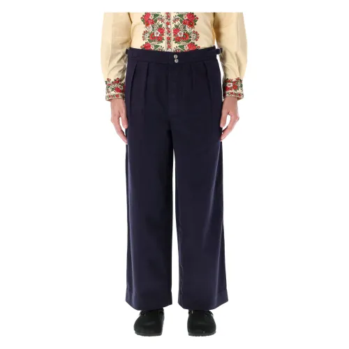 Bode , Wide Leg Snap Trousers ,Blue male, Sizes: