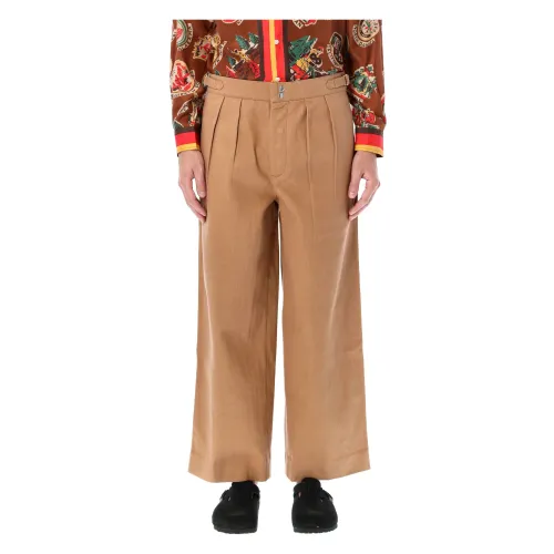 Bode , Wide Leg Snap Trousers ,Brown male, Sizes: