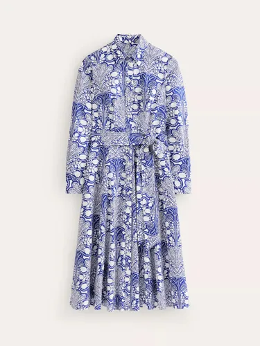 Boden Amy Floral Midi Cotton Shirt Dress, Blue/White - Blue/White - Female
