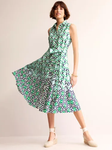 Boden Amy Sleeveless Midi Shirt Dress, Green Diamond Wave - Green Diamond Wave - Female