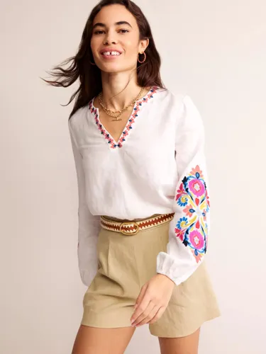 Boden Bonnie Embroidered Linen Top, White/Multi - White/Multi - Female
