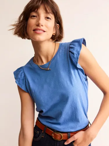 Boden Cotton Flutter Sleeve T-Shirt - Ebb & Flow Blue - Female