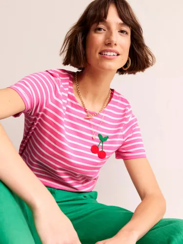 Boden Crochet Cherry Cotton T-shirt, Pink/Ivory - Pink/Ivory - Female
