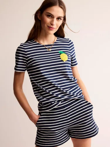 Boden Crochet Lemon Striped T-shirt, Navy/Multi - Navy/Multi - Female