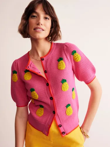Boden Embroidered Pineapples Short Sleeve Cardigan, Pink - Pink - Female