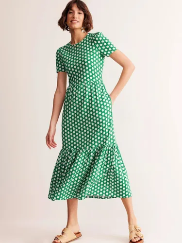 Boden Emma Honeycomb Geometric Tiered Jersey Dress, Green - Green - Female
