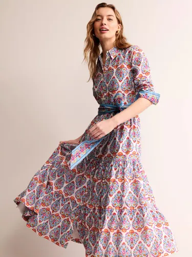 Boden Flo Cotton Midi Shirt Dress, Flora Stamp - Flora Stamp - Female