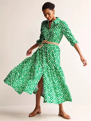 Boden Flo Maze Print Tiered Maxi Shirt Dress, Green/White - Green/White - Female