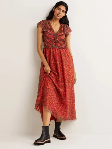 Boden Floral Print V-Neck Tulle Maxi Dress, Rocket Red - Rocket Red - Female