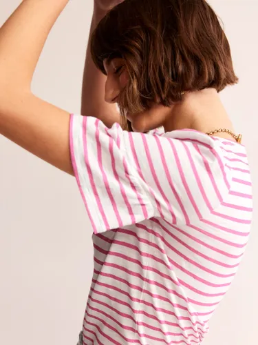 Boden Frill Sleeve Striped T-Shirt - Ivory/Sangria Sunset - Female