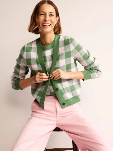 Boden Gingham Cashmere Blend Cardigan, Green/Orchid Pink - Green/Orchid Pink - Female