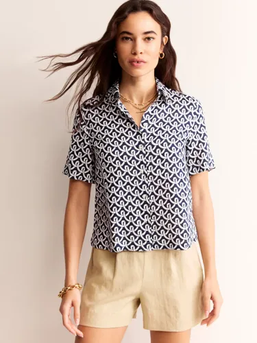 Boden Hazel Geometric Terrace Print Linen Shirt, Navy - Navy - Female