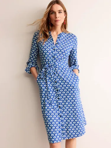 Boden Julia Foliage Print Jersey Shirt Dress, Blue/White - Blue/White - Female