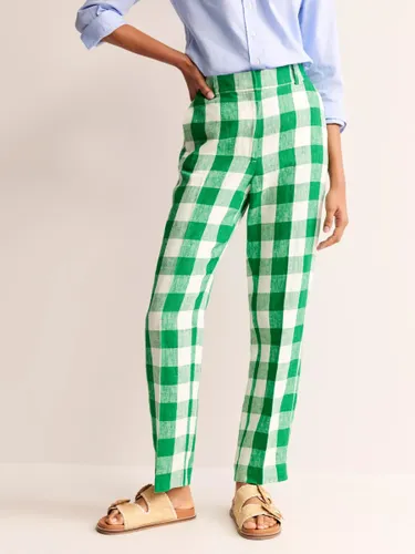 Boden Kew Gingham Print Linen Trousers, Green/Cream - Green/Cream - Female