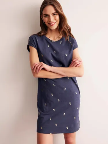 Boden Leah Pineapple Foil Print Jersey T-Shirt Dress, Navy - Navy - Female
