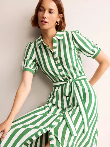 Boden Libby Jersey Midi Shirt Dress, Green/Ivory Stripe - Green/Ivory Stripe - Female