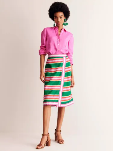 Boden Linen Border Wrap Knee Length Skirt, Green/Pink - Green/Pink - Female