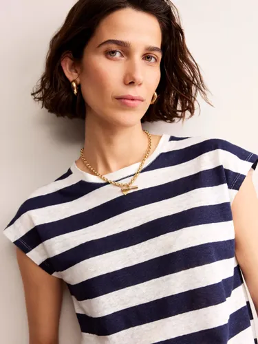 Boden Louisa Crew Neck Stripe Linen T-Shirt, Navy/Ivory - Navy/Ivory - Female