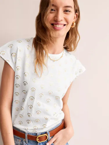 Boden Louisa Slub T-Shirt - White/Vine Foil - Female