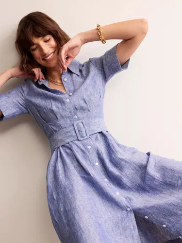 Boden Louise Linen Midi Shirt Dress, Blue Chambray - Blue Chambray - Female