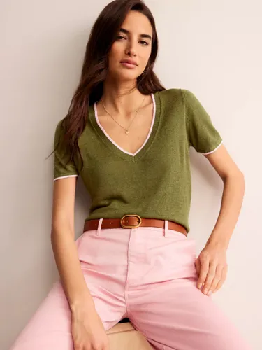 Boden Maggie V-Neck Linen T-Shirt, Mayfly Green - Mayfly Green - Female