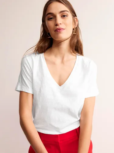 Boden Regular V-Neck Slub Cotton T-Shirt, White - White - Female