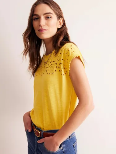 Boden Sasha Broderie Cotton T-Shirt - Ceylon Yellow - Female