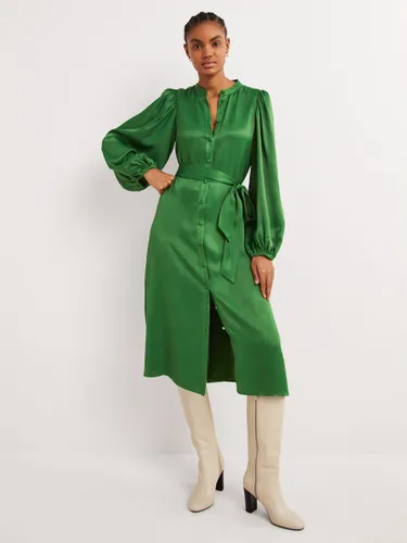 Boden Satin Midi Shirt Dress - Hunter Green - Female