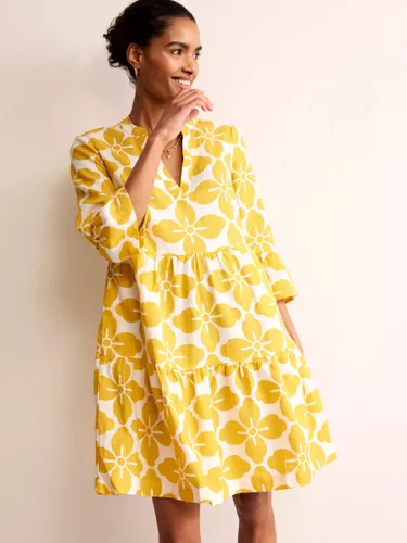 Boden Sophia Floral Tile Linen Shirt Dress, Yellow - Yellow - Female