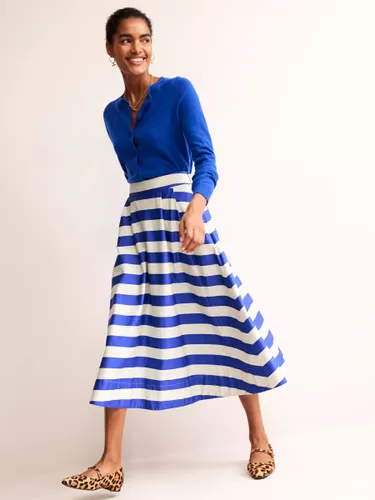 Boden Stripe Isabella Cotton Sateen Skirt, Ivory/Blue - Ivory/Blue - Female