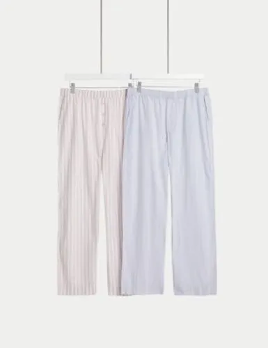Body By M&S Womens 2pk Cool Comfort™ Pure Cotton Striped Pyjama Bottoms - 10LNG - Pink Mix, Pink Mix