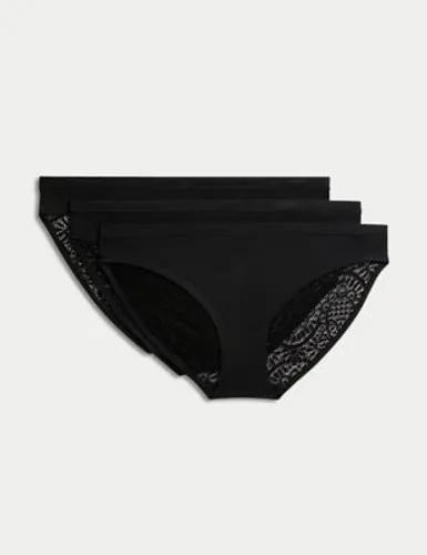 Body By M&S Womens 3pk Body Soft™ Lace Bikini Knickers - 8 - Black, Black,White,Dusted Mint