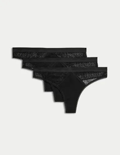 Body By M&S Womens 3pk Cotton with Cool Comfort™ Thongs - 12 - Black, Black,Soft Pink,White Mix