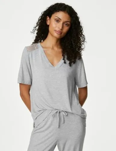 Body By M&S Womens Body Soft™ Lace Detail Pyjama Top - Grey, Grey,Black,Dark Teal