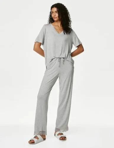 Body By M&S Womens Body Soft™ Lace Trim Pyjama Bottoms - SLNG - Grey, Grey