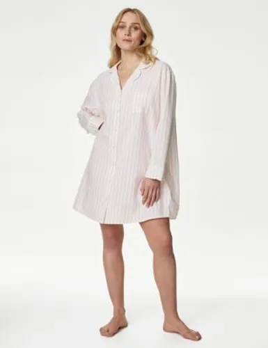 Body By M&S Womens Pure Cotton Cool Comfort™ Striped Nightshirt - 8 - Soft Pink, Soft Pink,Light Blue