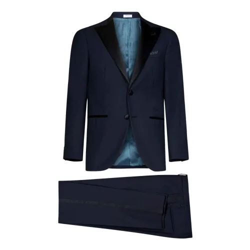 Boglioli , Navy Blue Wool Suit Set ,Blue male, Sizes: