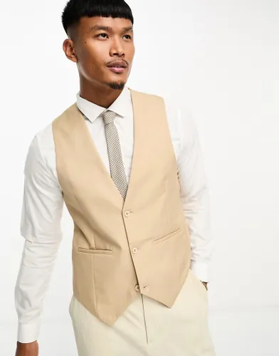 Bolongaro Trevor wedding plain skinny waistcoat in beige-Brown