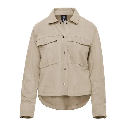 BomBoogie , Alis Suede Leather Shirt-Jacket ,Beige female, Sizes: