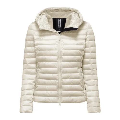 BomBoogie , Bright Nylon Hooded Jacket with Synthetic Padding ,Gray female, Sizes: