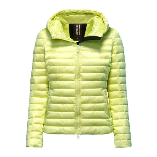 BomBoogie , Bright Nylon Hooded Jacket with Synthetic Padding ,Green female, Sizes: