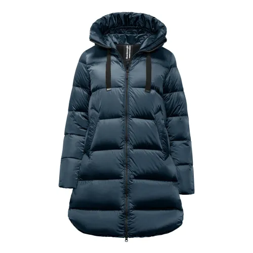 BomBoogie , Bright Nylon Long Down Jacket - Geneva A-line Hooded ,Blue female, Sizes: