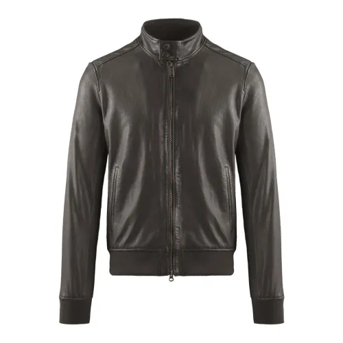 BomBoogie , Friz Leather Bomber Jacket ,Brown male, Sizes: