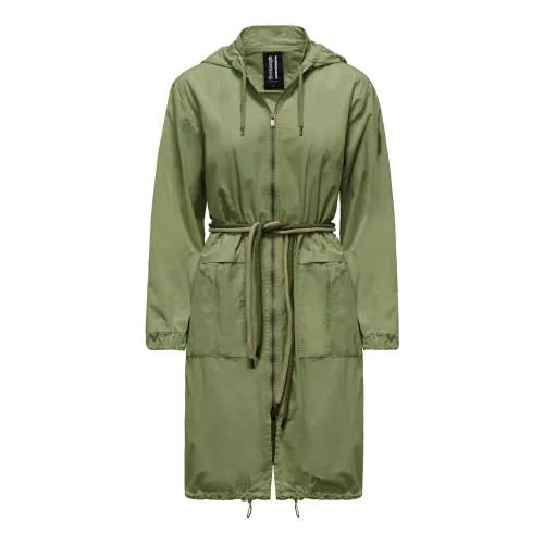BomBoogie , Garment dyed long parka with rope belt ,Green female, Sizes: