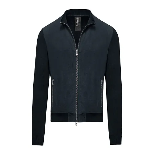BomBoogie , Komb Leather and Knitted Jacket ,Blue male, Sizes: