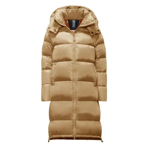 BomBoogie , Long Down Jacket in Bright Nylon with Detachable Hood ,Beige female, Sizes:
