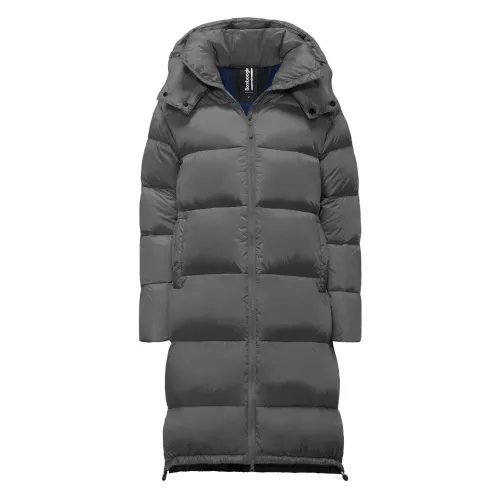 BomBoogie , Long Down Jacket with Detachable Hood in Bright Nylon ,Gray female, Sizes: