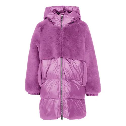 BomBoogie , Long Faux Fur and Nylon Jacket ,Purple female, Sizes: