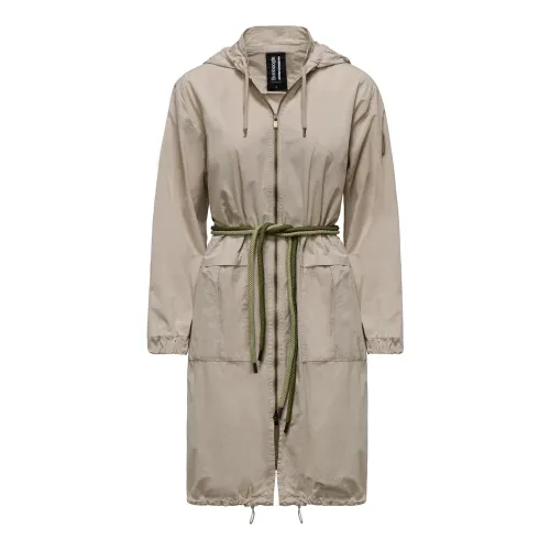 BomBoogie , Long unlined parka with two-tone rope belt ,Beige female, Sizes: