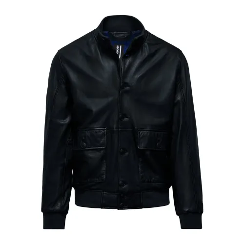 BomBoogie , Modern Leather Bomber Jacket ,Gray male, Sizes: